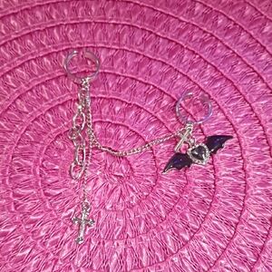 Silver and Black Bat Wing Chain Earrings